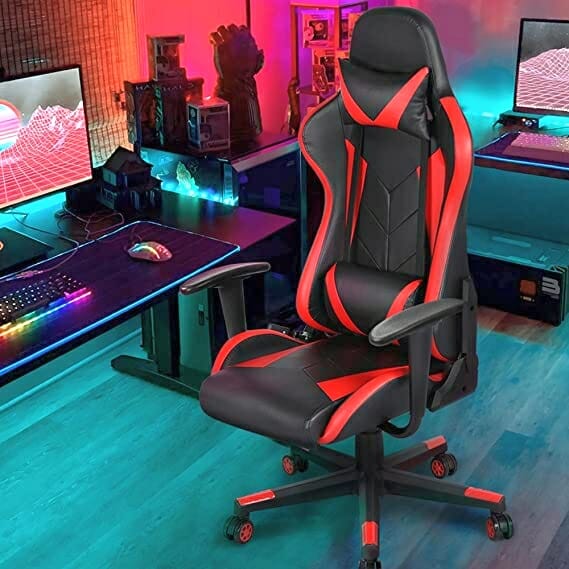 A black and red ergonomic gaming chair on iSmart Home Gadgets