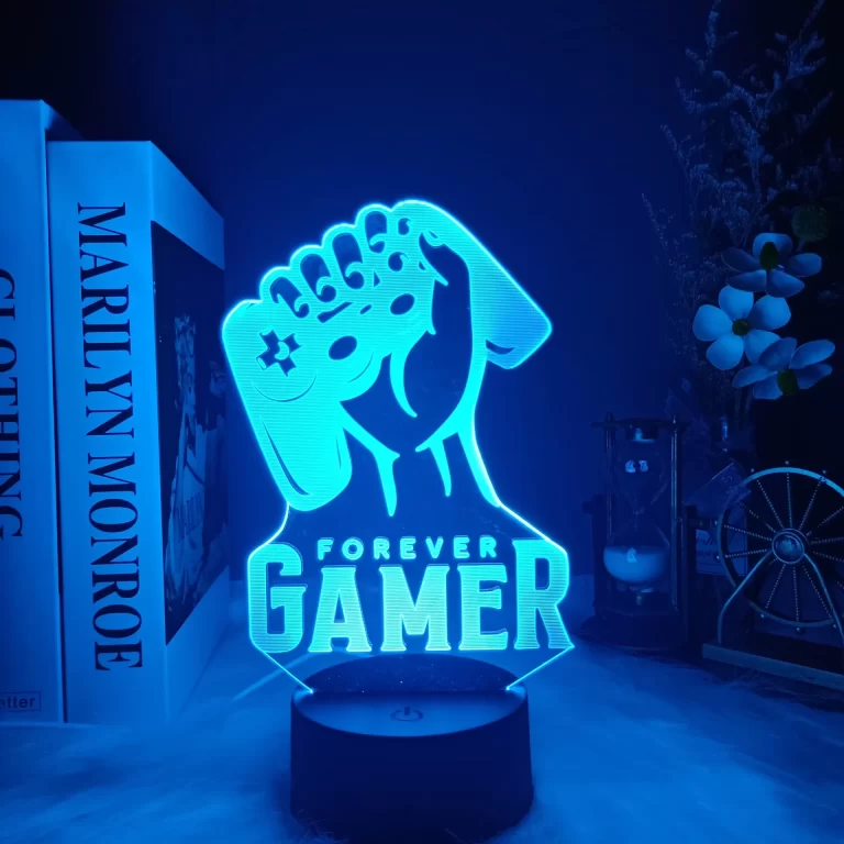 A lamp featuring a forever gamer design.