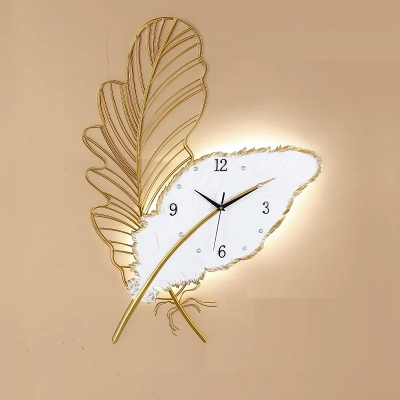A minimalist feather wall clock that look like a leaf and decorate the wall