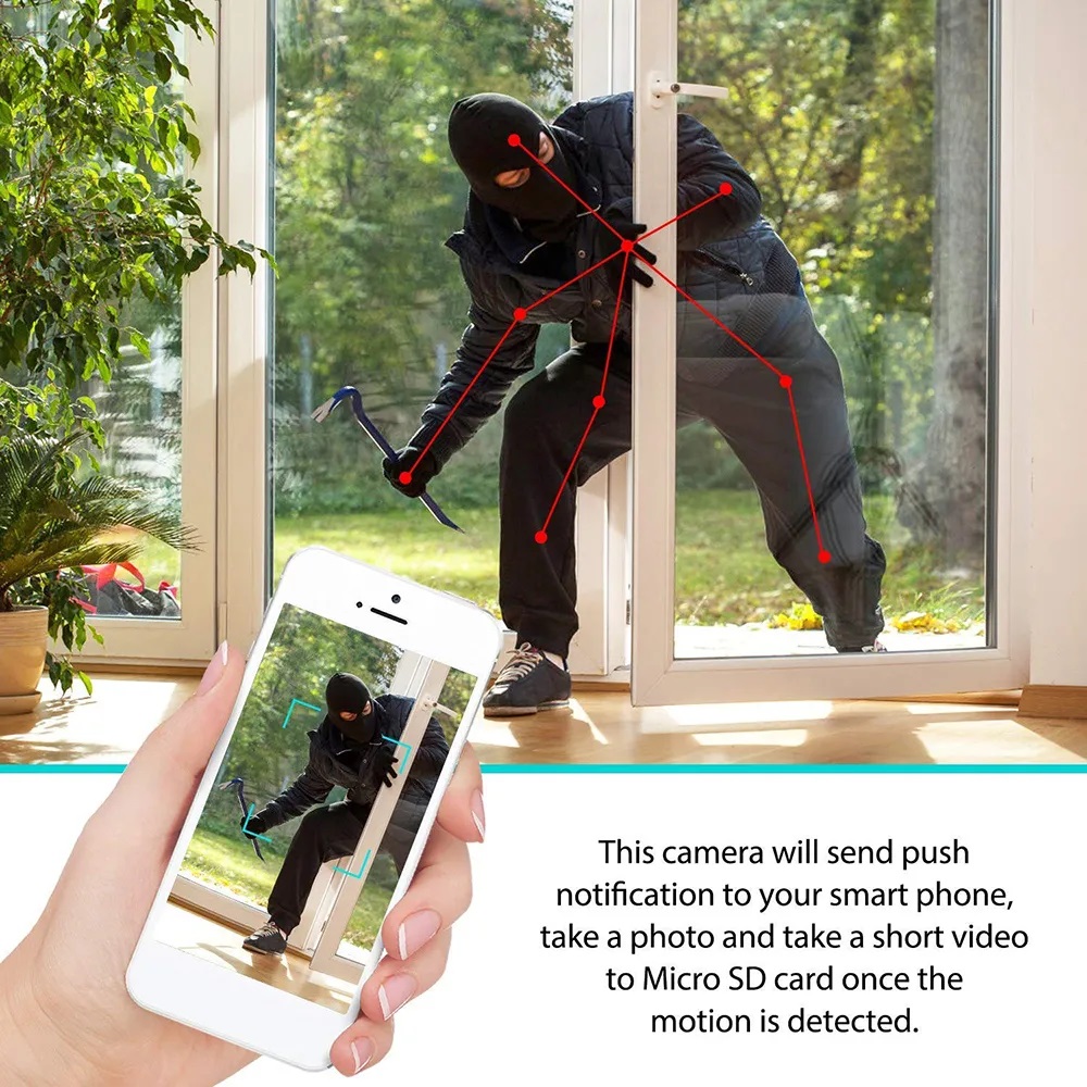 Thief motion is detected & hidden camera sends alert to smartphone at once