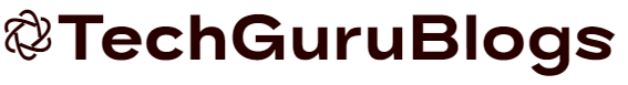TechGuruBlogs logo with a stylized spiral icon on the left and bold text on the right.